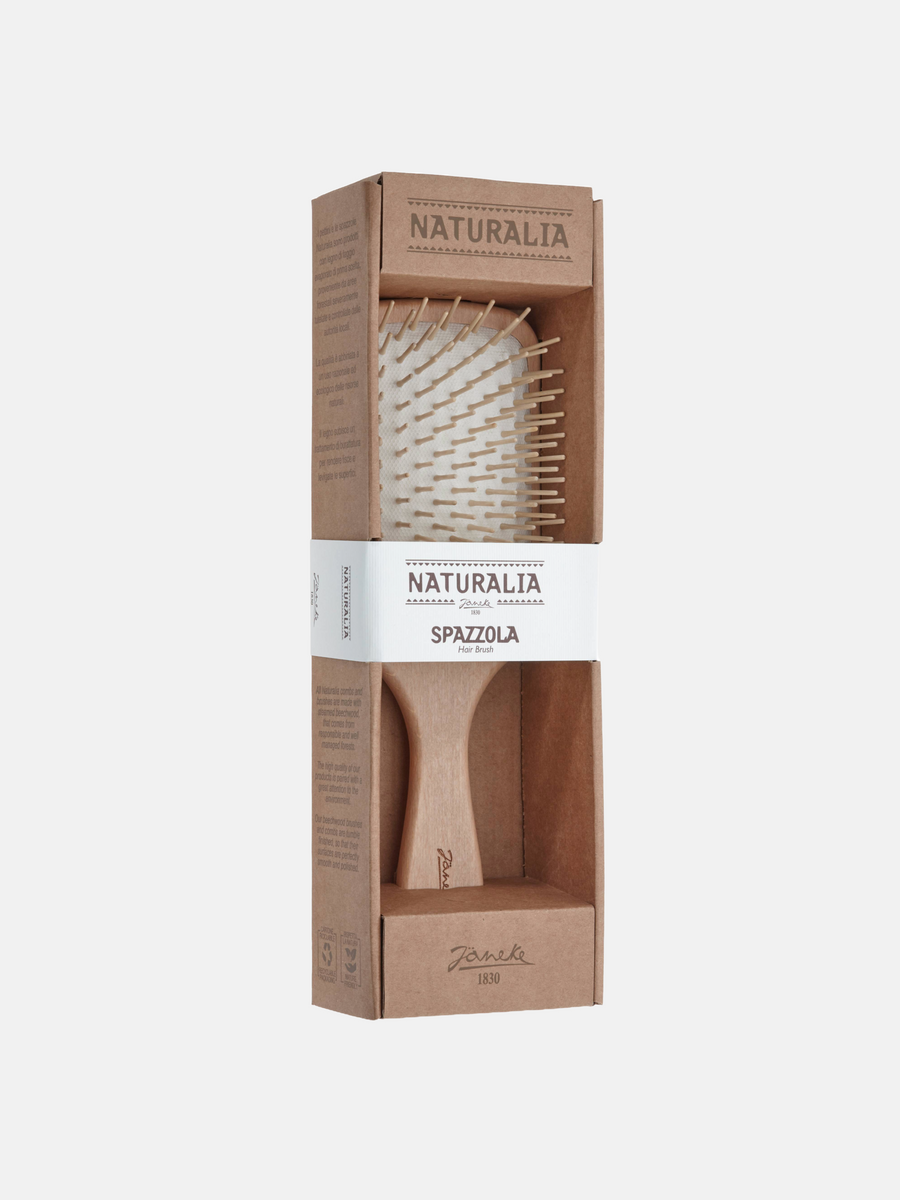 Brosse à cheveux rectangulaire en hêtre avec picots en bois